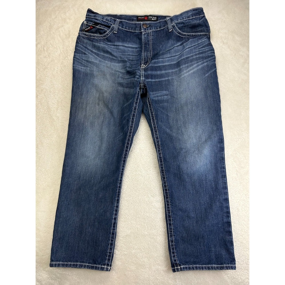 Ariat Low Rise M4 Bootcut Jeans Mens 42x30 Blue Denim Relaxed Fit Oilfield READ